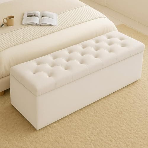 Image of Milan Velvet Ottoman Storage Box, Upholstered Blanket Box with Hinged Lid, Bedroom Storage Ottoman, End of Bed Storage Bench, Padded Ottoman Storage Seat for Living Room & Hallway