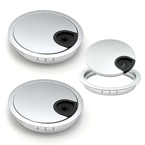 Image of WJUAN Set of 2 Desk Cable Grommets, Diameter 77-80 mm Cable Pass Round, Silver Table Cable Grommet, Zinc Alloy Cable Hole Cover, for Desk and Workbench