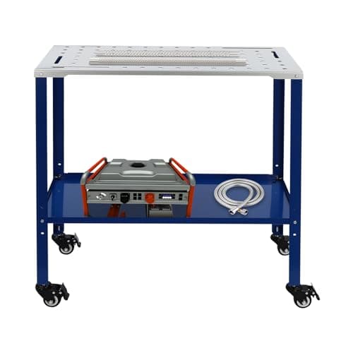 Image of Mobile Welding Table 36" x 18", 1200lbs Load Capacity Steel Welding Workbench Table on Wheels, 2 Layers Portable Work Bench with Braking Casters, 4 Tool Slots, 5/8inch Fixture Holes