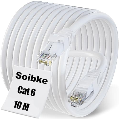 Image of Soibke Cat 6 Ethernet Cable 10m, High Speed Internet Cable 10 Meter Gigabit 1000Mbit/s Long Network Wlan Cable, White RJ45 UTP Patch Cord for Router Modem