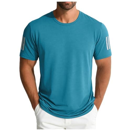 Image of Gym T Shirts Men UK Spring Summer Ice Silk Crew Neck Tshirts Men UK Moisture Wicking Athletic Running Tops Quick Dry Short Sleeve T-Shirt Casual Sports Solid Color Soft & Breathable Blue