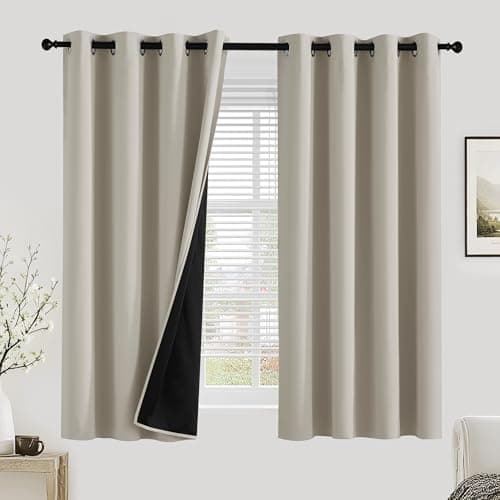 Image of PONY DANCE 100% Blackout Curtains for Bedroom - Thermal Insulated Full Blackout Eyelet Curtains & Drapes Heat and Light Blocking Panels for Living Room with Black Liner 2 Pcs, 46 x 54 Inch, Natural