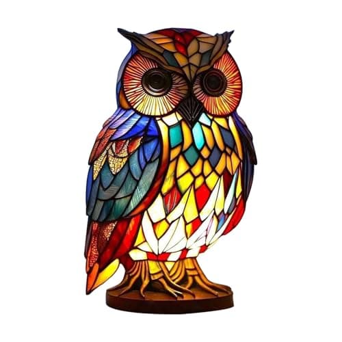 Image of Stained Glass Lamp,Lamp Animal Vintage Stained Lamps,Animal Series Art LED Night Light Resin Tabletop Desk,Domestic Bedside Table Lamps Lights Lovers for Home Bedroom (Owl)