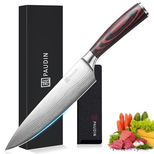 Image of PAUDIN Chef Knife, Kitchen Knife 8 inch Professional, Japanese Knife,High Carbon Stainless Steel Chopping Knife, Carving Knife with Pakkawood Handle, Gift Box for Family & Restaurant
