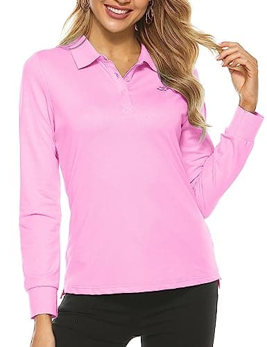 Image of AIRIKE Women's Polos Long Sleeve Lady-fit Shirt Cotton Premium Sports Golf Work Polo Shirts Pink Size L