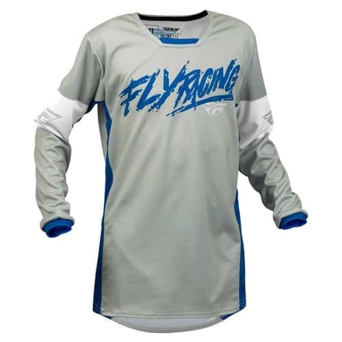 Image of Fly Racing 2022 Youth Kinetic Jersey - Rebel, Light Grey/Blue/White, Medium
