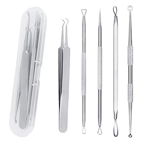 Image of 5PCS Blackhead Remover Tool Set Acne Extractor Comedone Pimples Spot and Zit Removal Tool With Case (Silver)