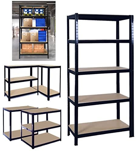 Image of Yiyai Heavy Duty Shelving Unit - 150cm Height 70cm Wide 30cm Deep, 5 Tier Metal Garage Shed Storage Shelves 875KG Capacity - Boltless Installation & Adjustable Layout Shelving Racking, Black