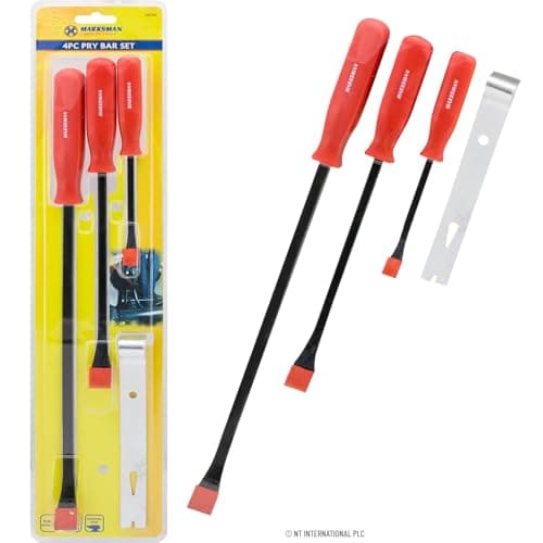 Image of 4pc Pry Crow Bar & Chisel Set - DIY Hand Tools, Ideal for Car, Garage, Automotive, Mechanics & Tool Workshops | Heavy Duty, Lever, Strong Hand Grip, Wrecking, Crowbar, Long