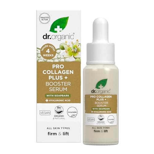 Image of Dr Organic Pro Collagen Booster Serum, Hyaluronic Acid, Smooth Fine Lines & Wrinkles, Anti-Ageing, Firming, Lightweight, Vegan, Cruelty Free, Paraben & SLS Free, Organic, 30ml