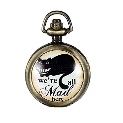 Image of JewelryWe Vintage Retro We are All Mad Here Pocket Locket Quartz Watch Pendant Necklace 30.7 Inch Chain