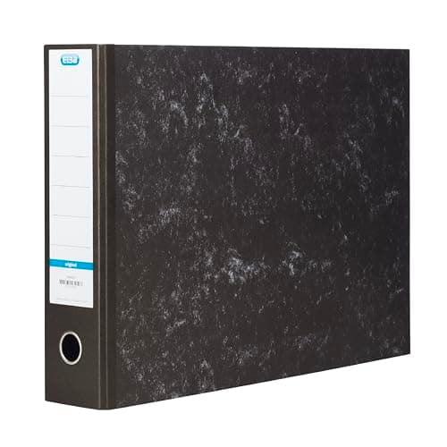 Image of Elba A3 Landscape Lever Arch File, High-Capacity 80mm Spine Holds Up to 630 Sheets, Paper-Covered Board with Metal Lever Mechanism, Spine Label, Black Cloud Effect, 1 Folder