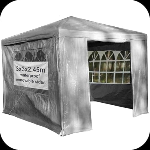 Image of Gr8 Garden 3x3m Gazebo Tent with Removable Sides | Outdoor Waterproof Party Tent Canopy | Garden Marquee Shelter for BBQ, Festival, Camping & Beach | Camping Tent Awning Shade l Gray