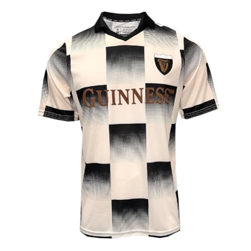 Image of Guinness Black and Cream Check Retro Performance Sports Shirt (UK, Alpha, L, Regular, Regular)