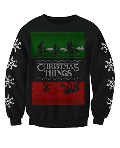 Image of Christmas Things Sci Fi Stranger Horror Adults Christmas Jumper Sweatshirt (UK, Alpha, M, Regular, Regular) Black