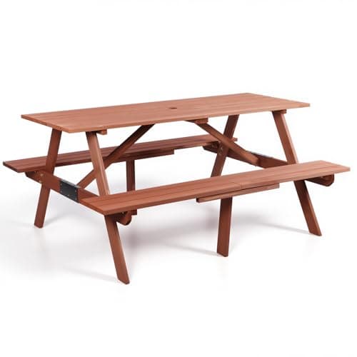 Image of Panana Wooden 6 Seater Picnic Table and Bench, A Frame Garden Table Set Pub Patio Furniture Seating 150cm for Outdoor, Park, Camping, Family Gatherings