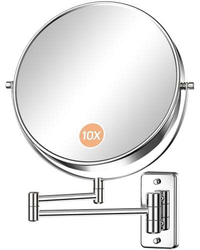 Image of Gospire 9" Large Size Wall Mounted Makeup Mirror with 1X/10X Magnification, Double-Sided 360° Swivel, Chrome Polished Extendable Shaving Bathroom Wall Mirror for Men and Women