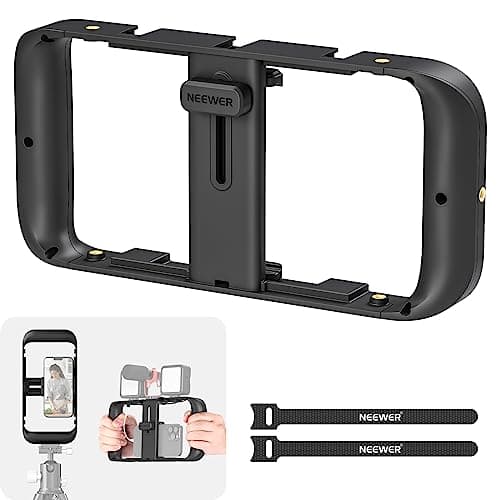 Image of NEEWER Mobile Phone Video Rig, Mobile Phone Grip Stabiliser Cage with Cold Shoe and 1/4 Inch Thread, Video Recording Film Rig, Compatible with iPhone 16 15 Pro Max Plus 14 13 Mini X XS Max XR