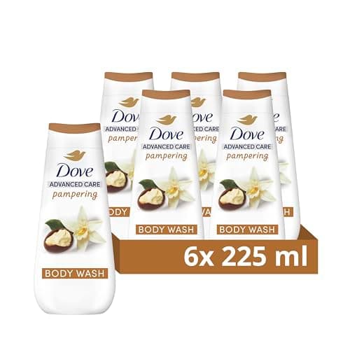 Image of Dove Advanced Care Pampering Body Wash Body Cleanser shower gel with a shea butter & vanilla scent for instantly lotion-soft skin 6x 225 ml