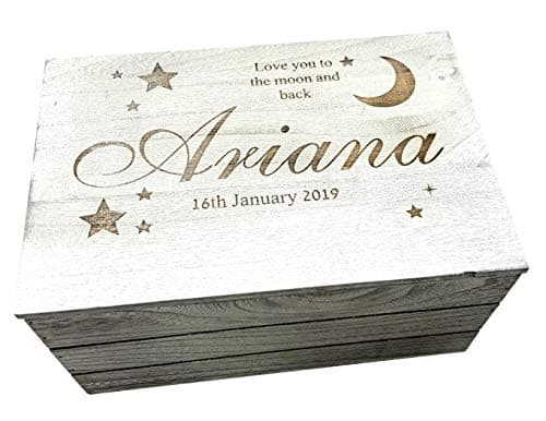 Image of Personalised Keepsake Box Baby Girl Wooden Personalised Baby Memory Box Baby Boy Large Love You to The Moon and Back Gifts 20 x 30cm Boy or Girl Newborn Gift