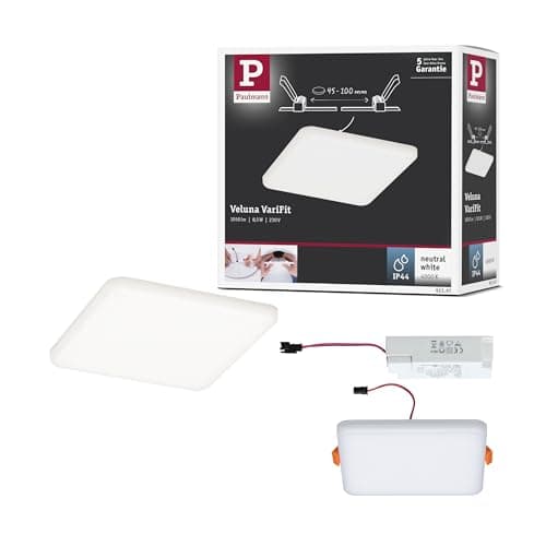Image of Paulmann 92397 LED Panel recessed luminaire Veluna VariFit IP44 Neutral White 125x125mm Rectangular incl. 1x8.5 watt Ceiling luminaire Satin Ceiling lamp Plastic Living Room lamp 4000 K