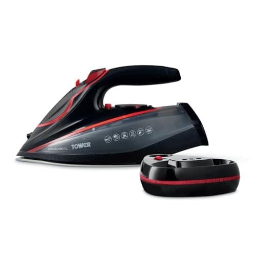 Image of Tower Cordless Steam Iron 3100W, Corded or Cordless Use for Flexible Ironing, XL Soleplate 20% Larger, 200g Steam Boost, Ceramic Soleplate, Anti-Scale System, Red & Black (T22035RED)