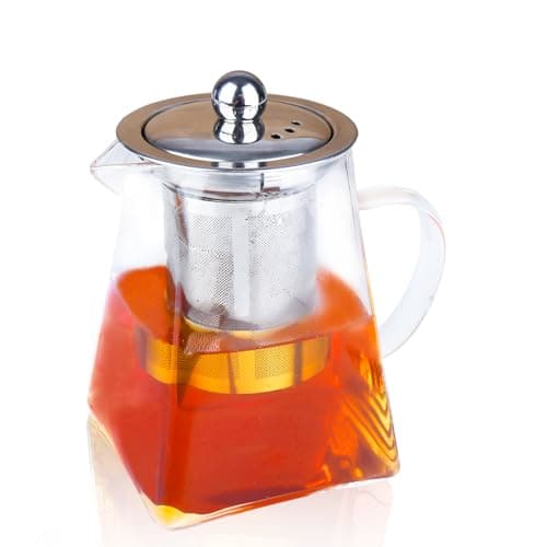 Image of Spring Chef 750ml/25.36oz Square Glass Tea Pot with Infuser, Heat-Resistant Borosilicate Glass Teapot with Strainer, Removable Infuser Tea Pot Handmade