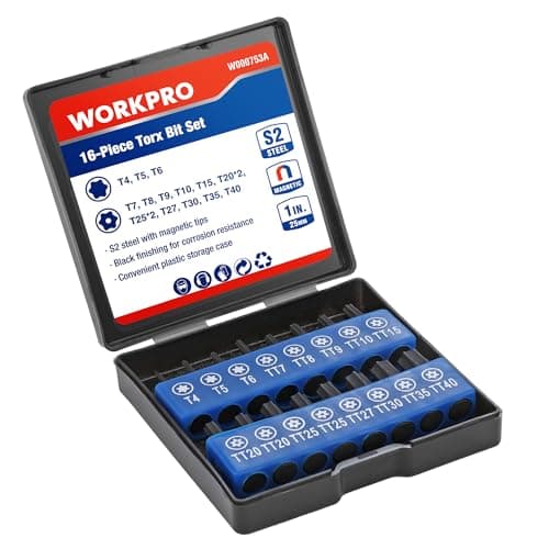 Image of WORKPRO Security Torx Bit Set 16 pcs, Tamper Proof S2 Steel Star Bit Set, 1/4-inch Hex Shank, Screwdriver bit with Magnetic Tips in Storage Box for DIY, Car Repairs