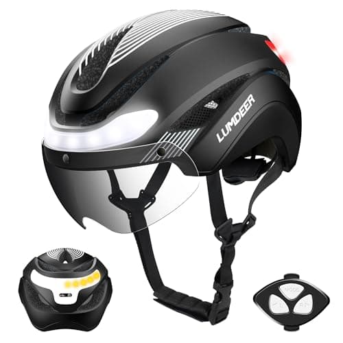 Image of LUMDEER Bike Helmet for Adults Men and Women – Cycle Helmet with Lights Front and Back, Turn Signals & Brake Light, Photochromic Visor, Urban Commuter Cycling Helmet for E-Scooter & E-Bike