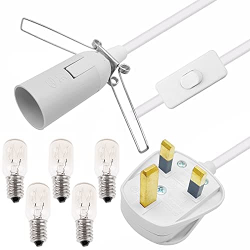 Image of Salt Lamp Cord 1.8m with ON/OFF Switch Metal Clip and 5 Free E14 Bulbs, White Salt Lamp Power Cable Original Replacement Light Fitting Spare, for Himalayan Crystal Salt Rock Lamp - 250V 3-Pin UK Plug