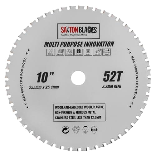 Image of TCT25552TMPT254B Saxton TCT Multi Purpose Innovation Circular Saw Blade 255mm x 52T X 25.4mm Bore Wood and Metal fits Evolution