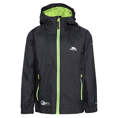 Image of Trespass Kids Jacket Qikpac - Waterproof, Breathable, School Raincoat, 2 Zip Pockets, Full Zip, Adjustable Hood, Storm Flap, Ventilated Back, Lightweight, Packable