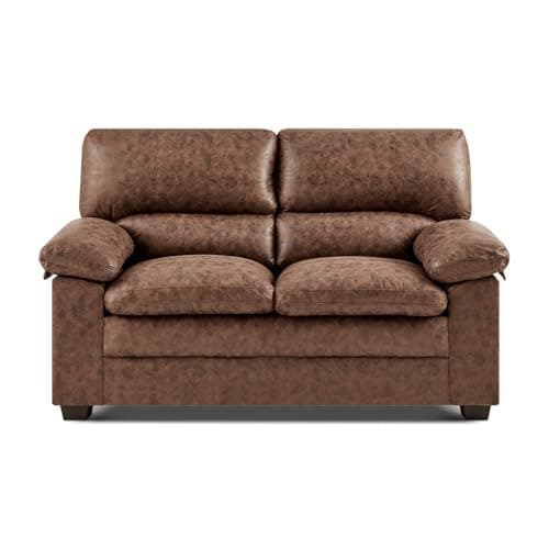 Image of Bravich Oxford Faux Leather 2 Seater Sofa, Two Seat Compact Couch for Living Room, Easy Wipe Clean, Solid Wood Frame, Walnut Brown