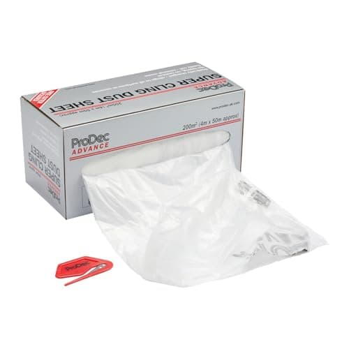 Image of ProDec Advance 200 sqm (4m x 50m) Super Cling Polythene Dust Sheet Roll Static Charged For Invisible Cling with No Taping, Ideal for Protecting Floors, Furniture & Walls When Painting & Decorating