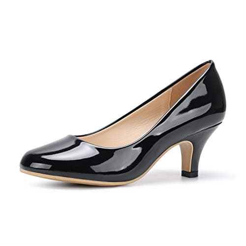 Image of Phorecys Women's Kitten Heels Round Toe Dress Court Shoes Work Comfort Pumps Patent Black US 7-UK 4.5