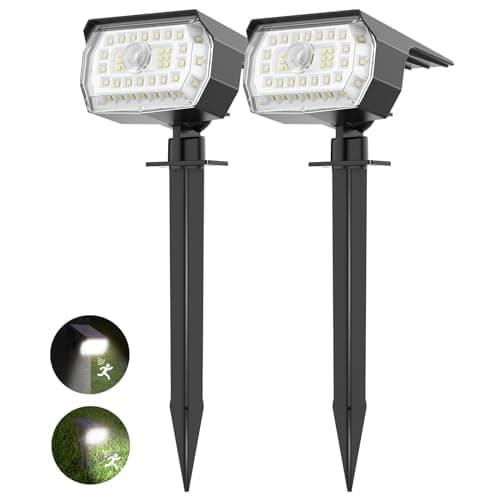 Image of Solar Motion Sensor Lights Outdoor - 43LED Solar Spotlights 650LM, Cold White 650K IP65 Waterproof Wireless, Yard Driveway Walkway2 Pack