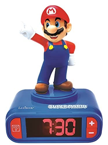 Image of Lexibook Nintendo Super Mario Alarm Clock, from 3 Years, with LCD Digital Display, Child Remover, Blue/Red RL800NI