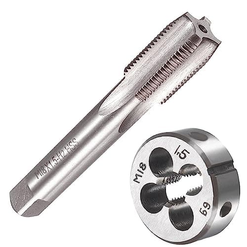 Image of Saipor M18 X 1.5 Metric Tap and Die Set M18 X 1.5mm HSS Straight Fluted Machine Thread Right Hand Screw Tap and Round Threading Die