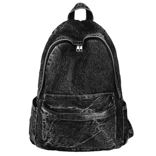 Image of Fiorky Backpack, Denim Backpack for Women Men Multi-pocket Shoulder Bag Zipper Retro Rucksack Solid Daypack Travel Gym Bag for Daypack Casual School And Travel