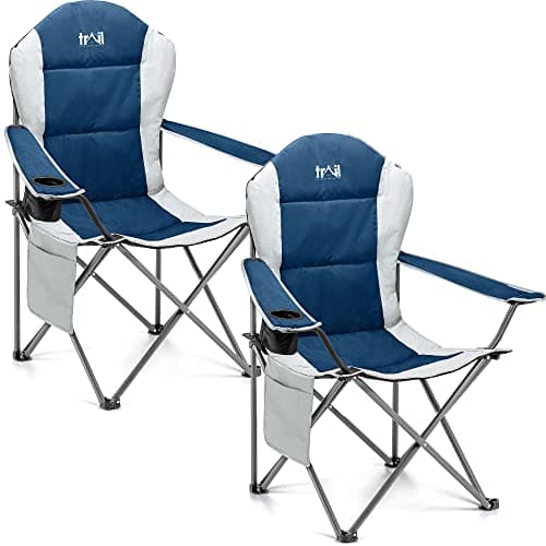 Image of Trail Falcon Folding Camping Chair High Back Padded Heavy Duty with Carry Bag, 120kg Capacity Set Of 2 (Blue)
