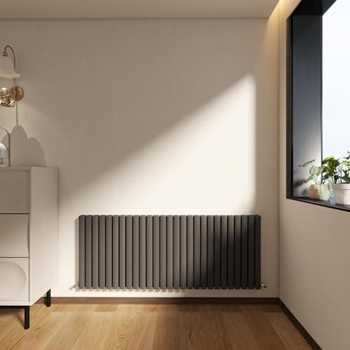 Image of Horizontal Designer Column Radiator, 600x1593mm Column Radiator Anthracite Oval Column, Double Panel Modern Radiator for Bathroom/Living Room, Central Heating Heater, Grey Radiator, Wall Mounted Rads