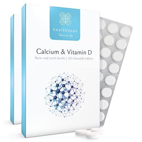 Image of Healthspan Calcium & Vitamin D (240 Chewable Tablets) | High Strength Pure Calcium Supplement | Natural Source of Vitamin D3 | Added Vitamin K for Bone Health | Vanilla | Vegetarian
