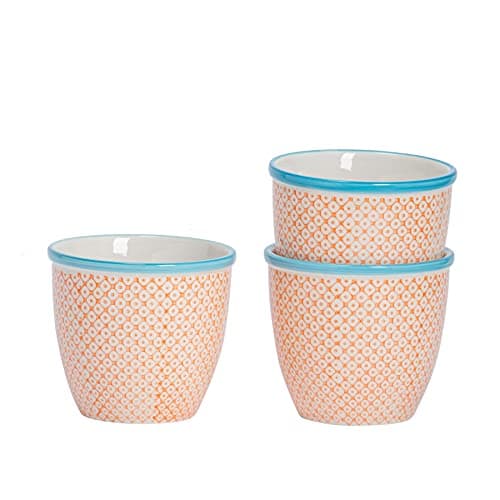 Image of Nicola Spring Patterned Plant Pots - Orange - 3 Pack - 14cm Porcelain Indoor Ceramic Planter with Drainage Holes Outdoor Garden Flower Pots for House & Garden Flowers