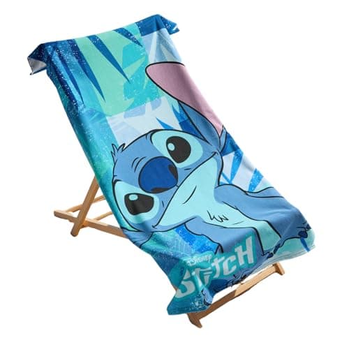Image of OHS Stitch Beach Towel, Officially Licensed Stitch Gifts for Girls Boys Super Soft Quick Dry Microfibre Beach Towel Holiday Essentials Summer Travel Swimming Towels for Kids, Blue - 71 x 152cm