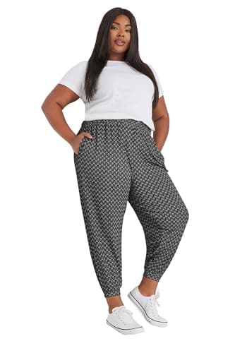 Image of Yours Curve Abstract Print Cropped Balloon Joggers - Women's - Plus Size Curve Black