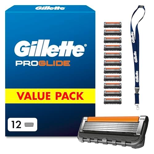 Image of Gillette ProGlide Men’s Razor - 12 Blades, with 5 Anti-Friction Blades for a Close, Long-Lasting Shave, with keychain