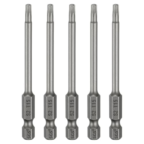 Image of sourcing map 5pcs T15 Torx Head Screwdriver Bit 1/4" Hex Shank 3" (75mm) Long Magnetic No Hole Tip Tamper Proof 6 Point Star Screw Driver Drill Bits S2 Steel Industrial Power Screwdrivers