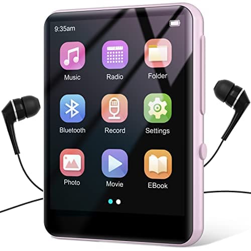 Image of 64GB MP3 Player with Bluetooth 5.3, HiFi Lossless Sound Music Player with 2.4 Inch Full Touchscreen, Built-in HD Speaker, FM Radio, Voice Recorder, E-Book, Earphones Included, Support up to 128GB
