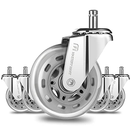 Image of Mastery Mart Office Chair Wheels Replacement 11x22mm, Rollerblade Style Office Chair Castors for Hardwood Floors, Ultra Heavy Duty, Quiet Smooth (Not for 1KEA Chair, Set of 5, Silver)