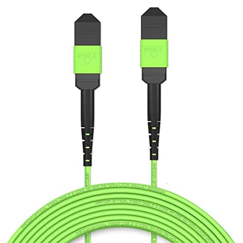 Image of AMPCOM MPO to MPO Trunk Cable 50/125μm Multimode OM5 (12 Fiber, MPO to MPO Female, Type B, LSZH/Riser, UPC, Lime Green) 2m (6ft)